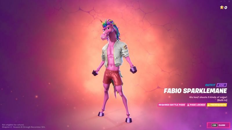 Fabio Sparklemane is a new NPC and battle pass skin that players can talk to or play as. (Image via Epic Games)