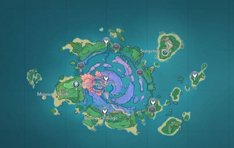 Most of the Lightning Strike Probe puzzle locations (Image via miHoYo)