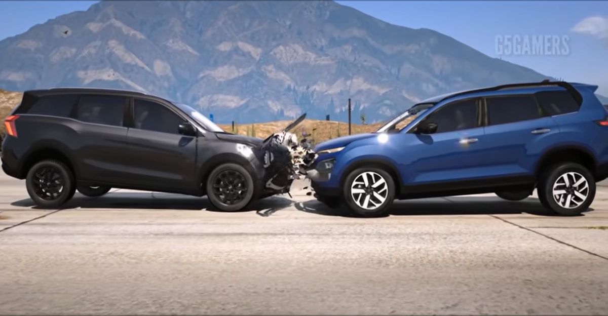 Mahindra XUV700 & Tata Safari deliberately crashed into each other in GTA 5 video game