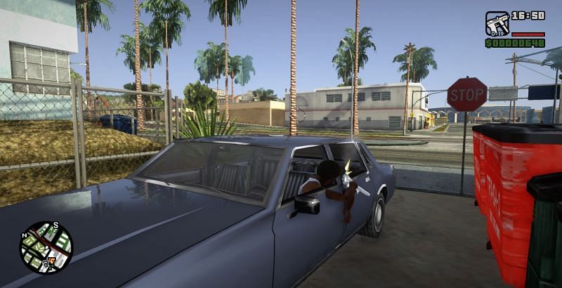 Et eksempel på en manuel driveby i GTA San Andreas (Billede via Sportskeeda)
