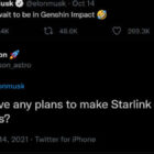 Elon Musk bruger Genshin Impact tweet -svar til at dele Starlink -nyheder