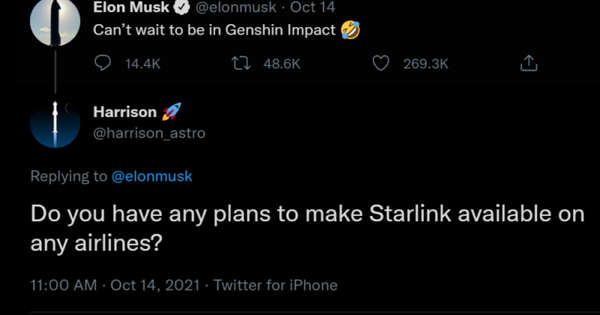Elon Musk bruger Genshin Impact tweet -svar til at dele Starlink -nyheder