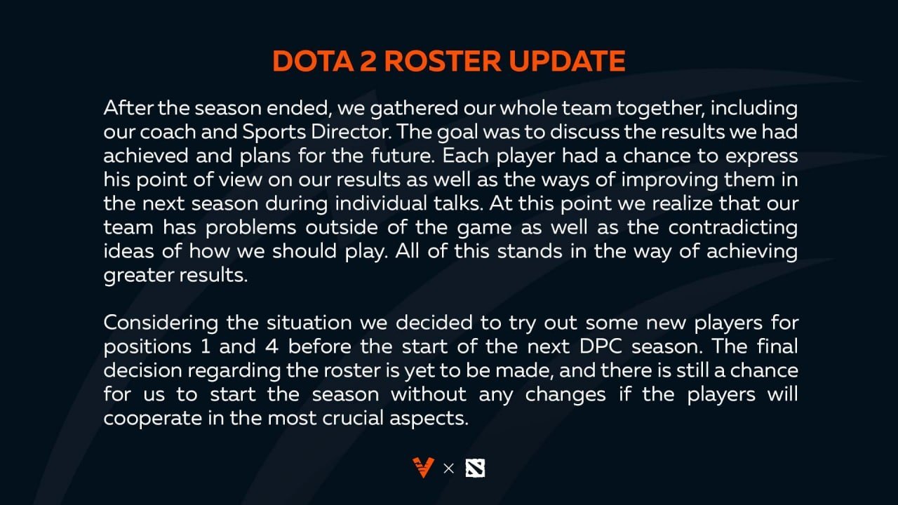 Virtus.pro søger at foretage et par ændringer til sin Dota 2-liste