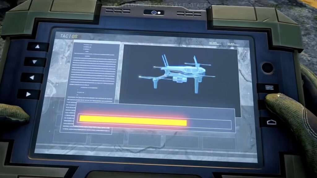 spiller, der bruger et dronesystem i frontlinjen