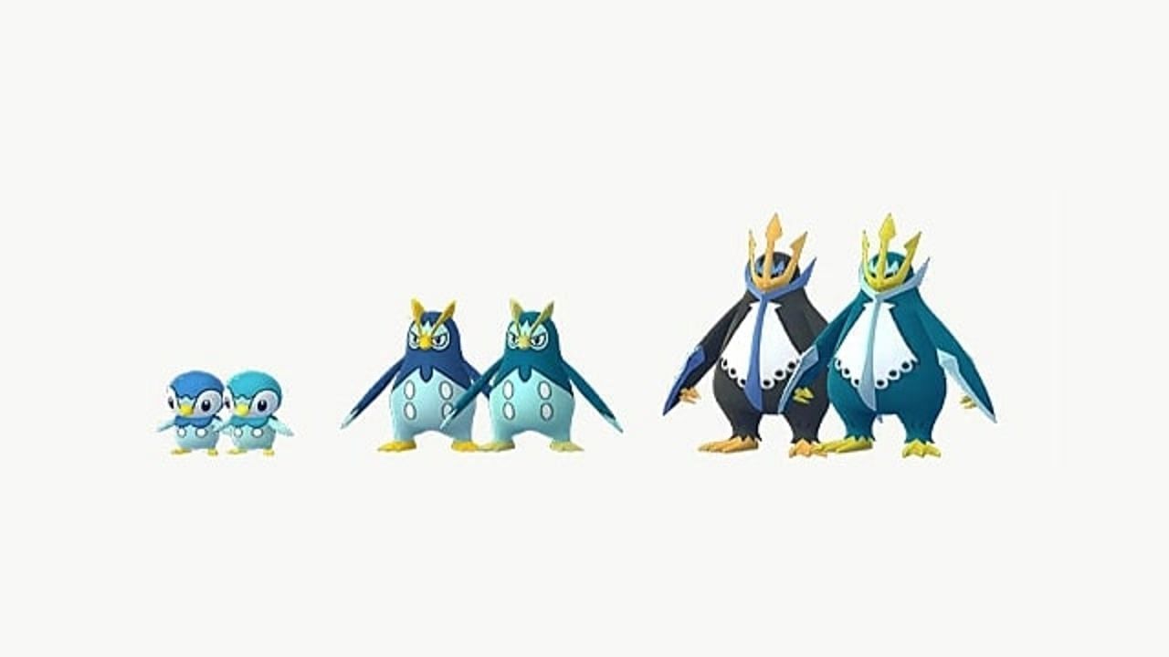 Piplup og dens udvikling sammenlignet med deres skinnende modstykker (Billede via Niantic)