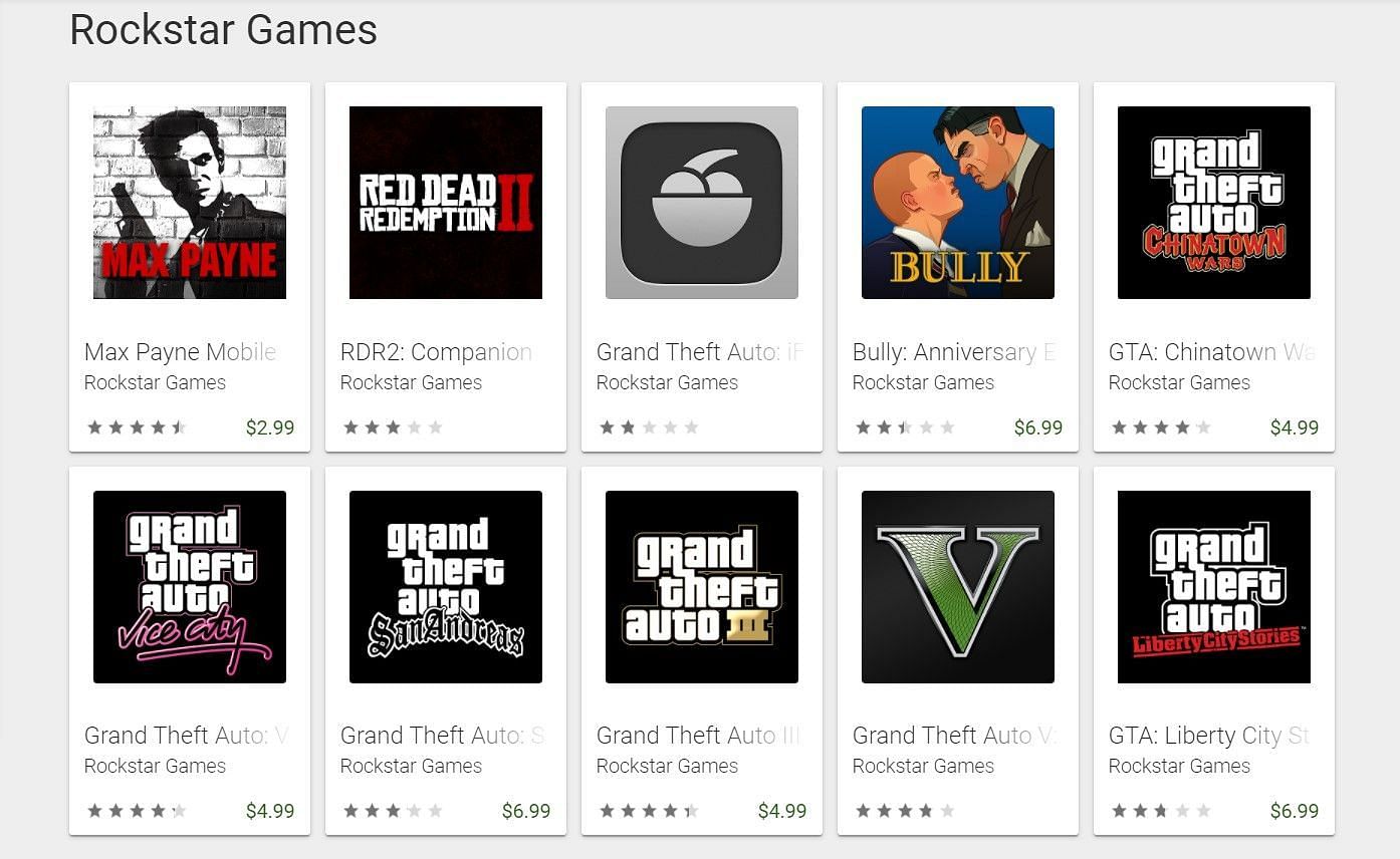 Rockstar Games'  nuværende lineup på Android (Billede via Google Play)