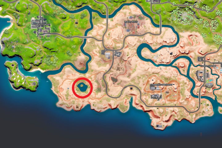 Kort, der fremhæver placeringen af ​​en Klombo i Fortnite.