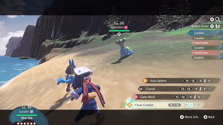 En kamp mod en Gastrodon i Pokemon Legends: Arceus.