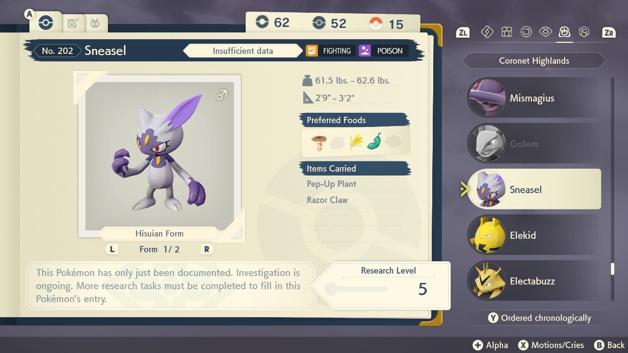 Sneasel Pokedex-indgang i gang