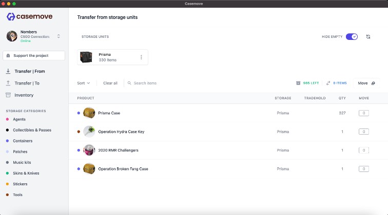 A dedicated desktop app that enables you to move items in and out of storage units in CSGO