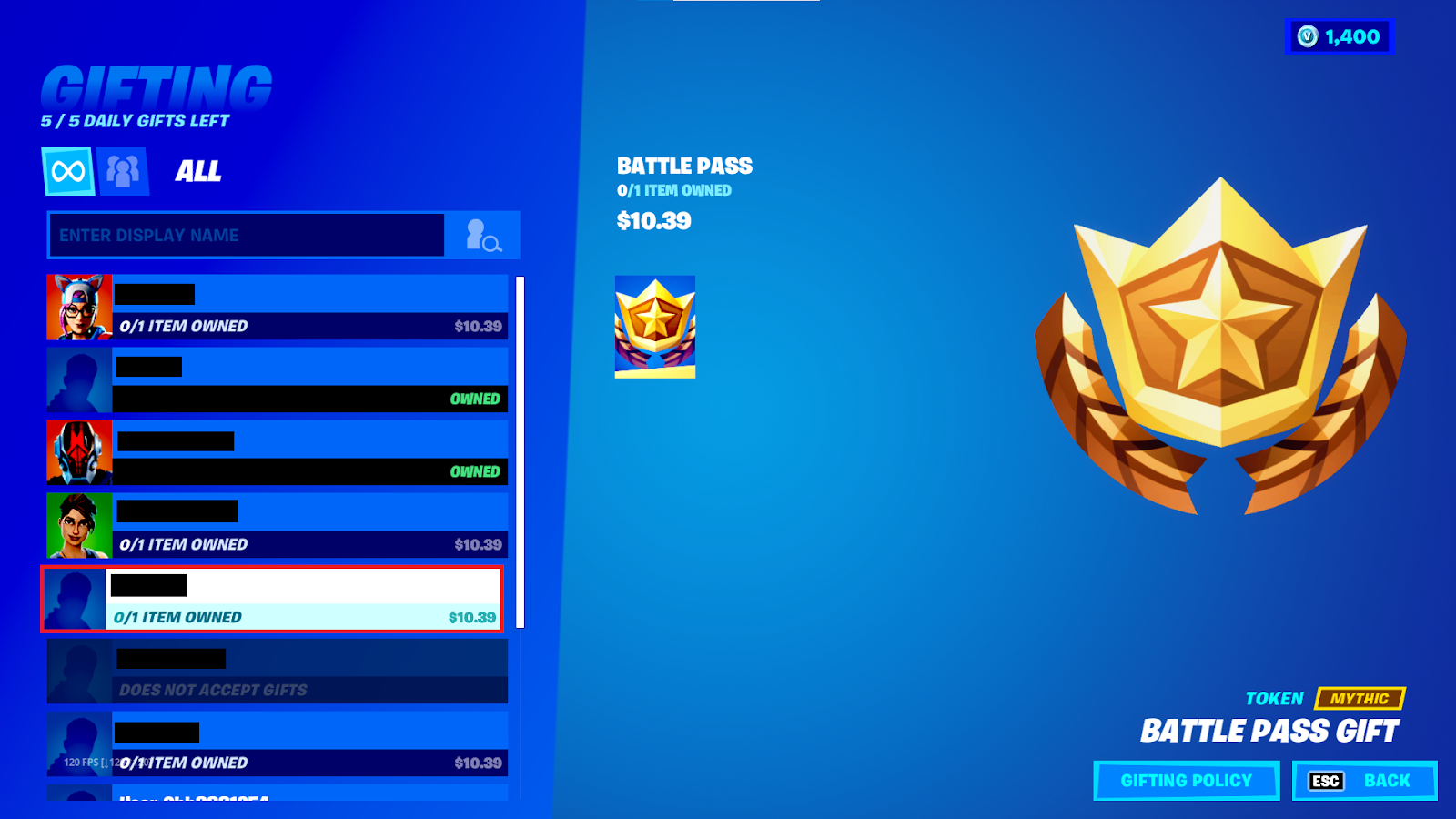 Valg af ven til at give Battle Pass