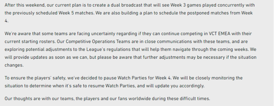 Et skærmbillede af Riot's annoncering om VCT EMEA. Foto: Riot Games