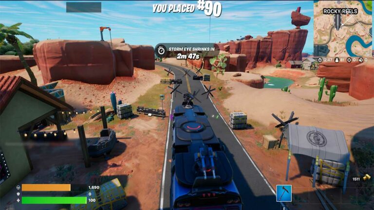Hvor man kan ødelægge vejbarrierer ved at bruge Cow Catcher eller Battle Bus i Fortnite