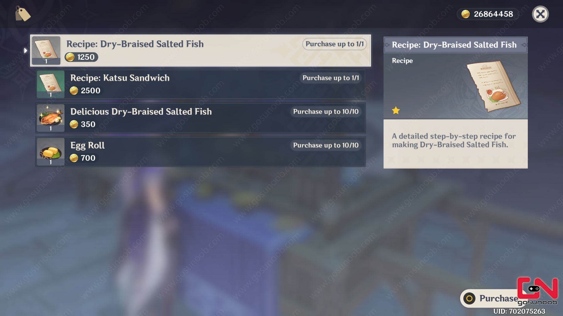 Tør braiseret saltet fisk Opskrift Genshin Impact