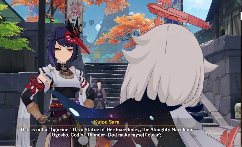 Kujou Sara: 4-stjernet Electro-support, tengu-kriger, Tenryou Commission-general og ivrig Raiden Shogun-fangirl.  (Skærmbillede udlånt af HoYoverse)
