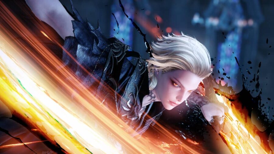 Lost Ark Assassin klasse Deathblade Shadowhunter kvindelige skiver luft, mens de ser på kameraet
