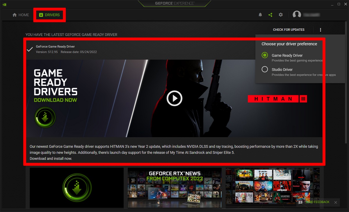 nyeste gameready driver