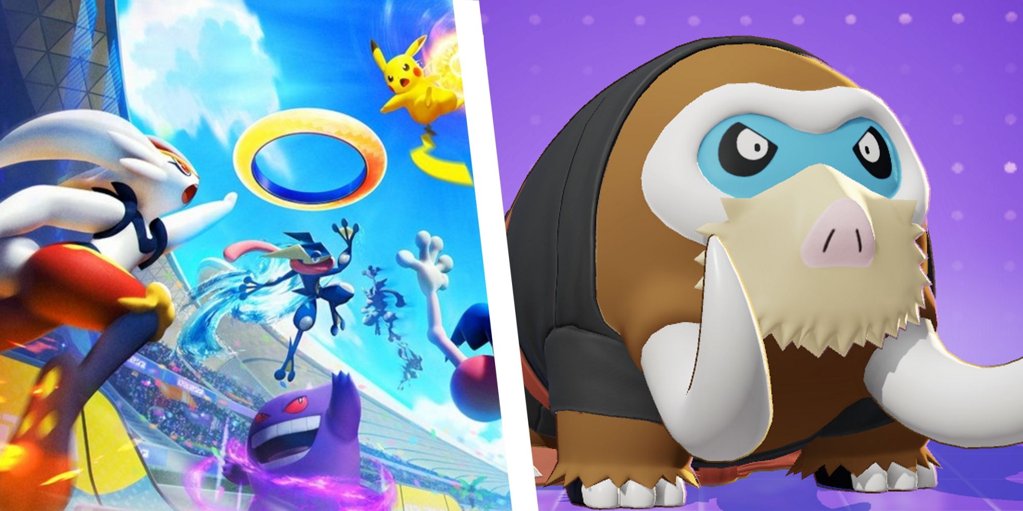 Pokemon Unite title screen image split with an image of Practice Style: Mamoswine