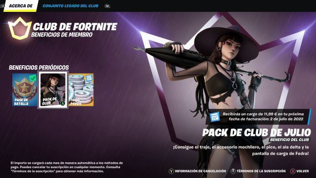 fortnite club juli 2022 new skin fedra hvordan får man det