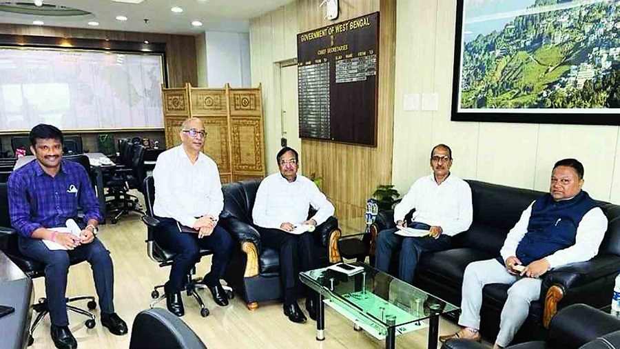 Anit Thapa with top Bengal government officials in Calcutta on Friday.