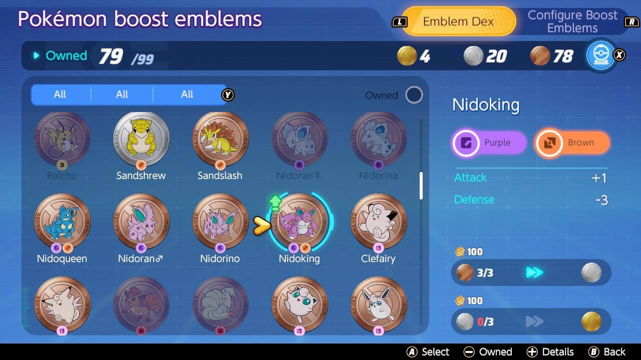 Forskellige boost-emblemer, effekter og statistikker