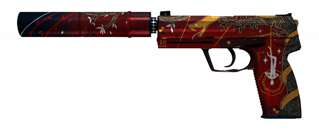 CS:GO USP-S Skin med røde og guldfarver