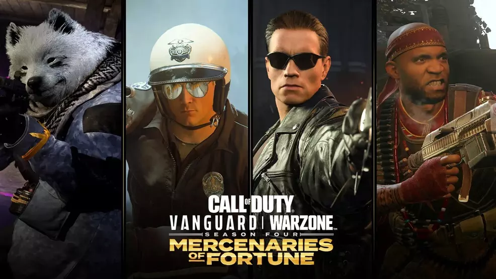 Billede af Mercenaries of Fortune-pakken til Call of Duty, der viser den loyale samojed-skind i rækken yderst til venstre.