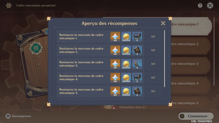 Genshin Impact, Cadre mécanique perpetuel : En quoi consiste le nouvel événement ?  420 primo-gemmes à récupérer