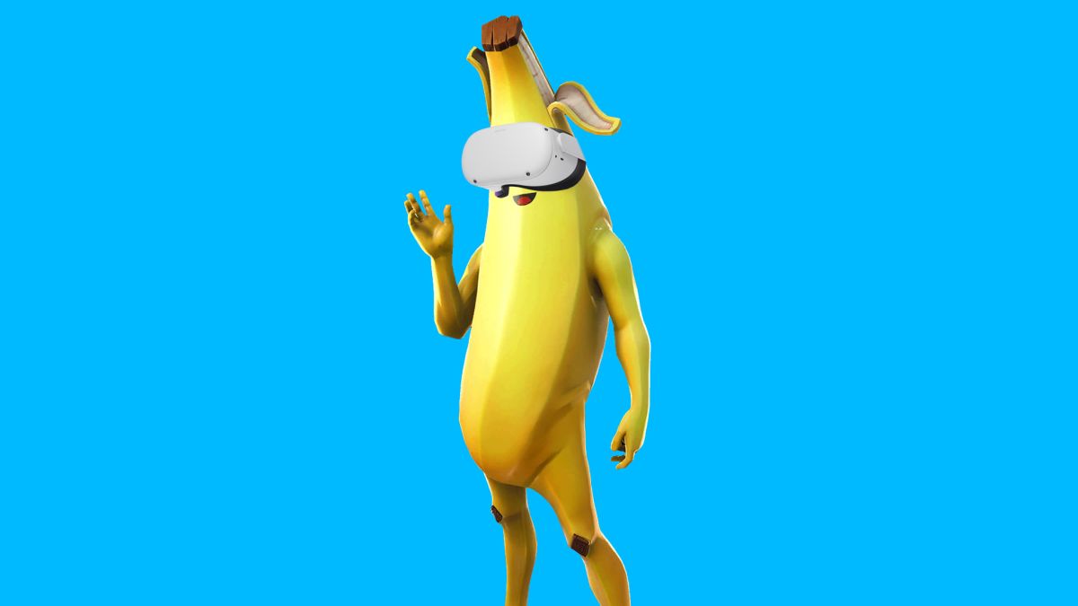 Peely from Fortnite wearing a Meta Quest 2 headset