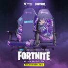 An image from Secret Lab showing off their new gaming chairs with the Fortnite Battle Bus embroidered on the back