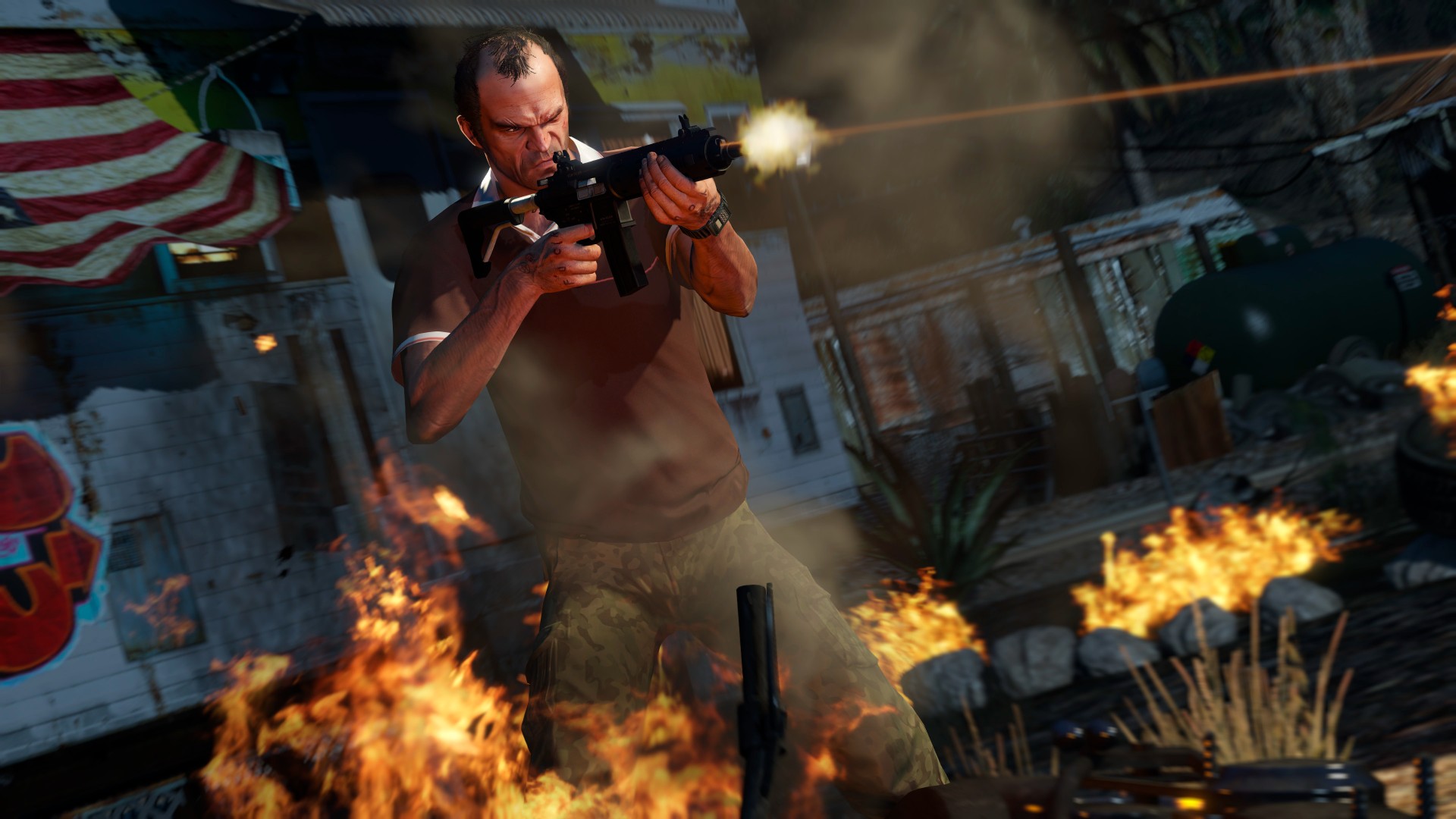 GTA 6 burde være som GTA 4 og Red Dead Redemption 2, ikke GTA 5: Trevor fra GTA 5 står i en ild og skyder en kampriffel