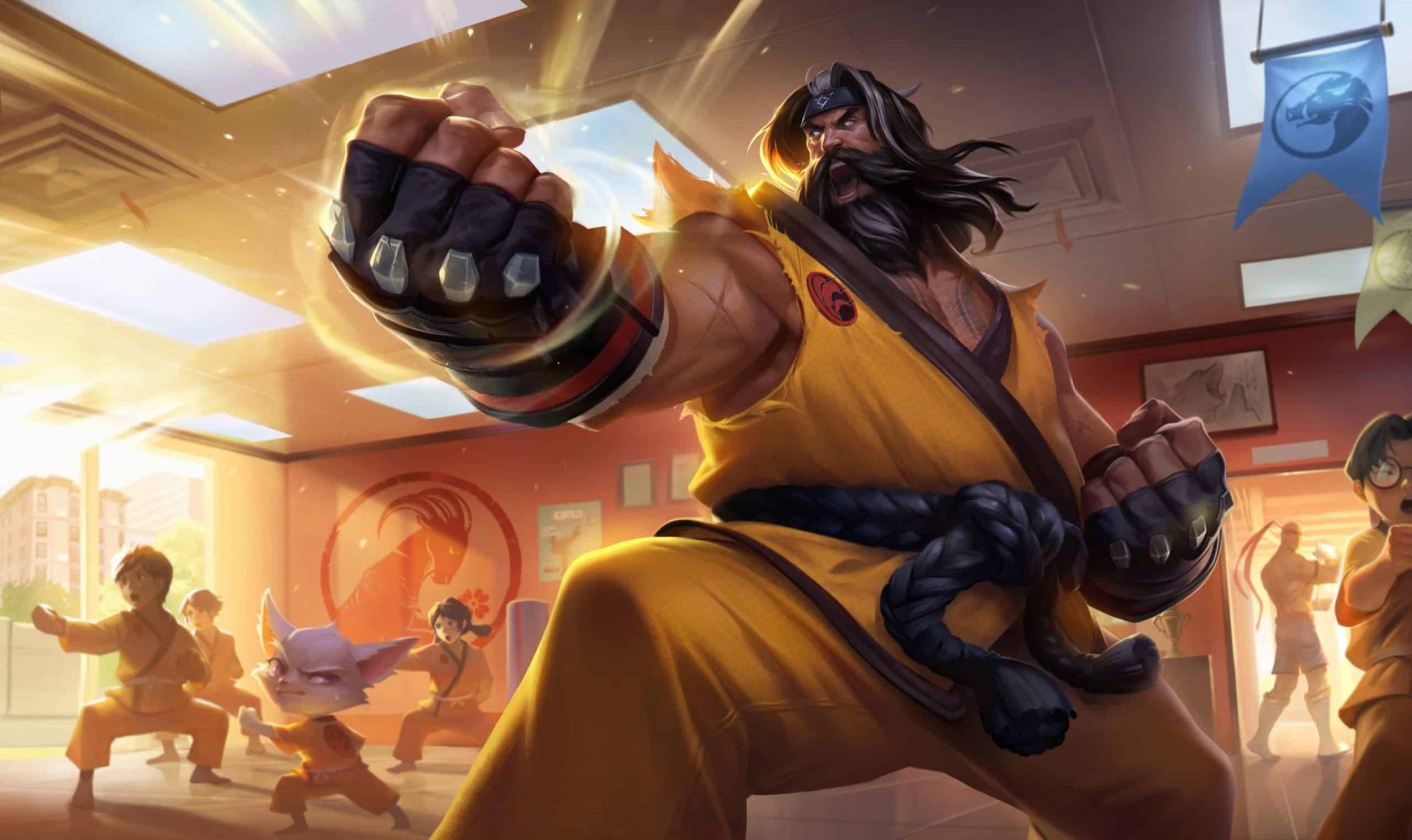 A league of legends champion Udyr training his disciples in this broght splash art 12.18