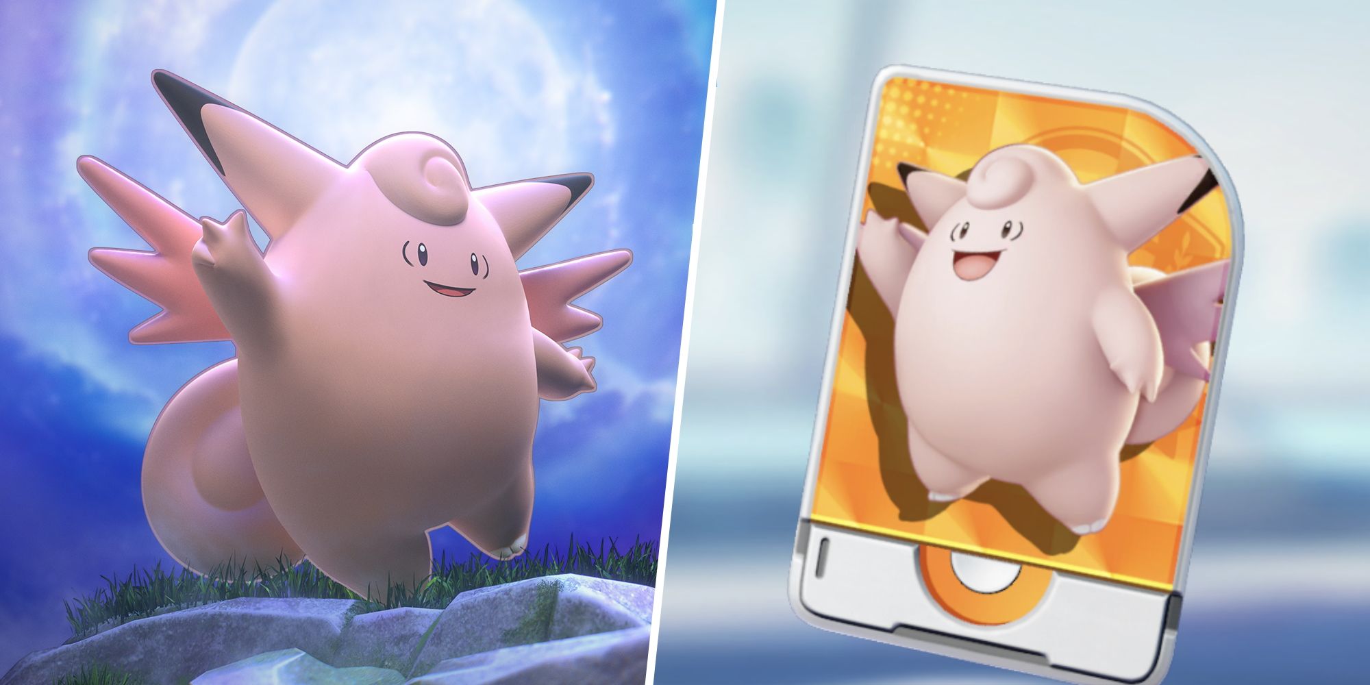 Image of Clefable in the moonlight split with the Clefable Unite License from Pokemon Unite