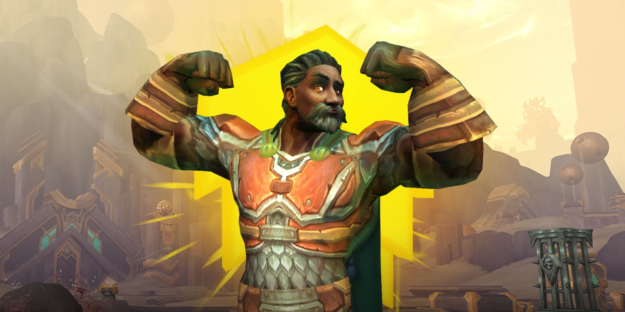 World of Warcraft Menneskelig mand bøjer sig i Zereth Mortis for Winds of Wisdom Experience Buff