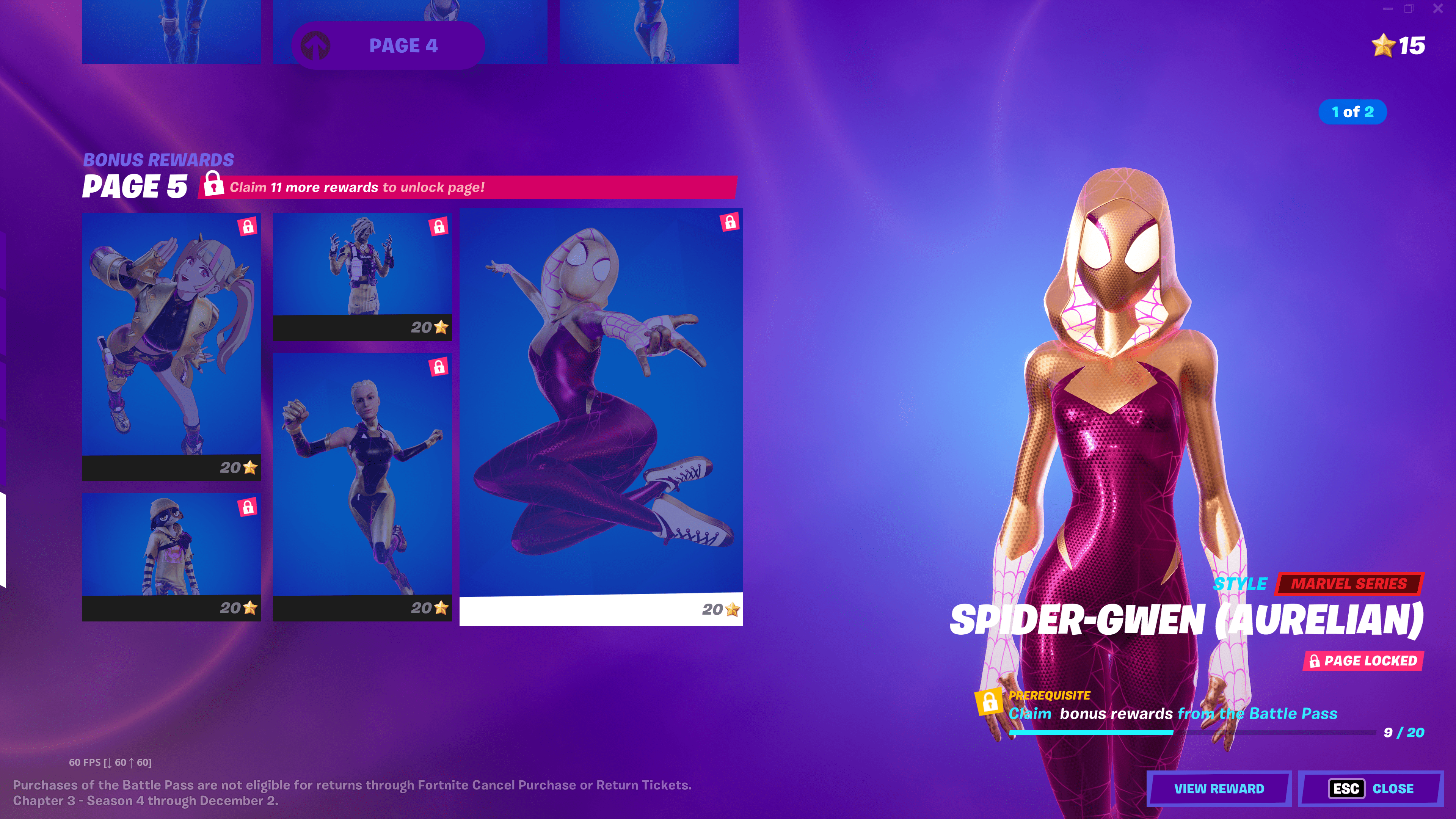 Fortnite Kapitel 3 Sæson 4 Spider-Gwen Et skærmbillede af Spider-Gwen-skindet med Aurelian-guldvarianten i slutningen af Fortnite Chapter 3, sæson 4 kamppas.