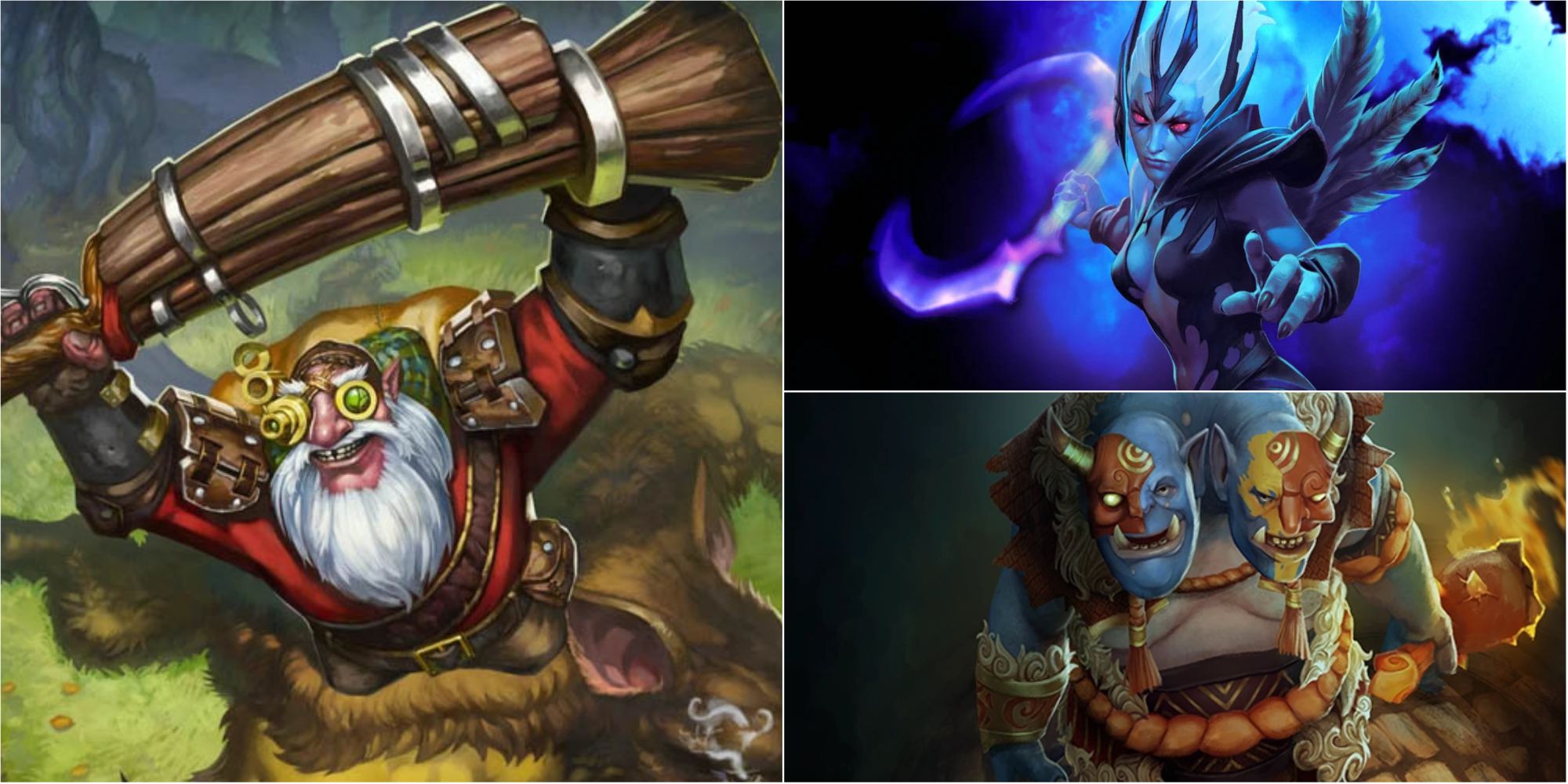 Dota 2 a collage of sniper, ogre magi, and vengeful spirit