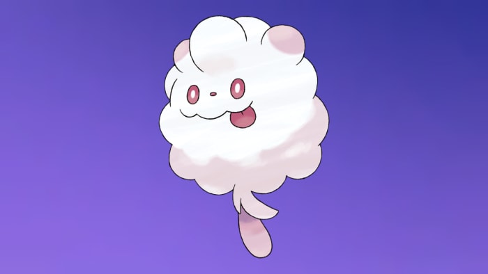 Swirlix på Pokémon Go Fairy-baggrunden.