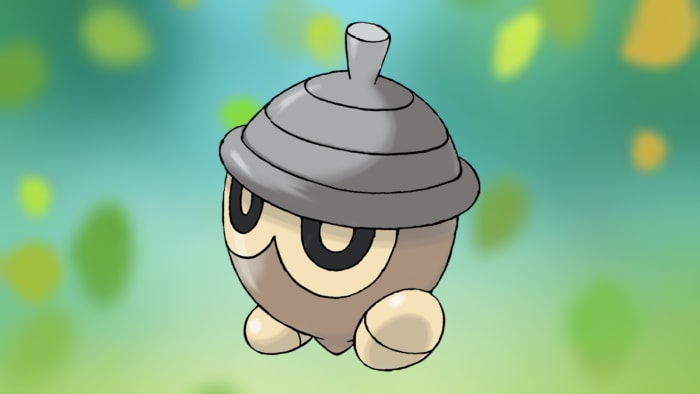 Seedot på baggrunden af Pokémon Go Grass-typen.