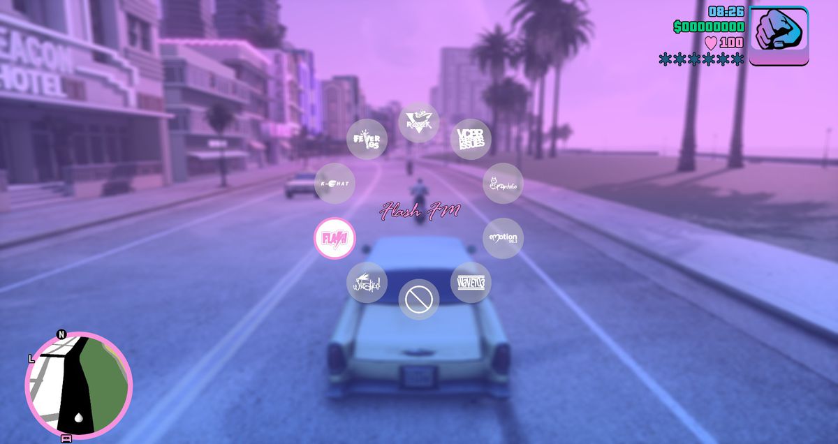 En person kører en bil ned ad en kystmotorvej i GTA-trilogien.