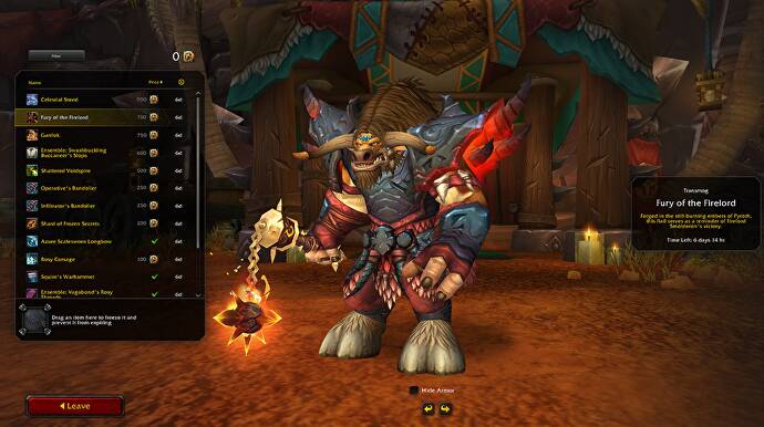 Belønningsmenu for World of Warcraft-handels-psot