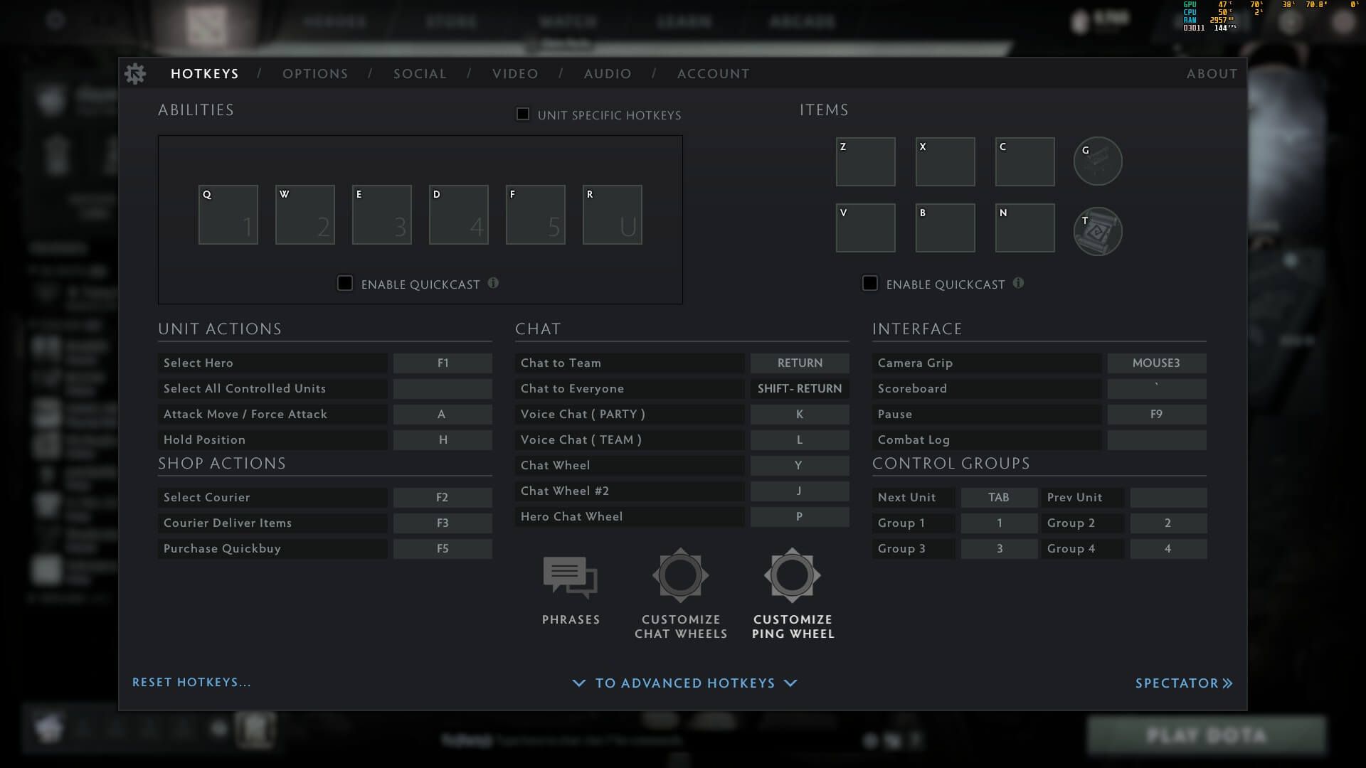 Indstillinger i Dota 2
