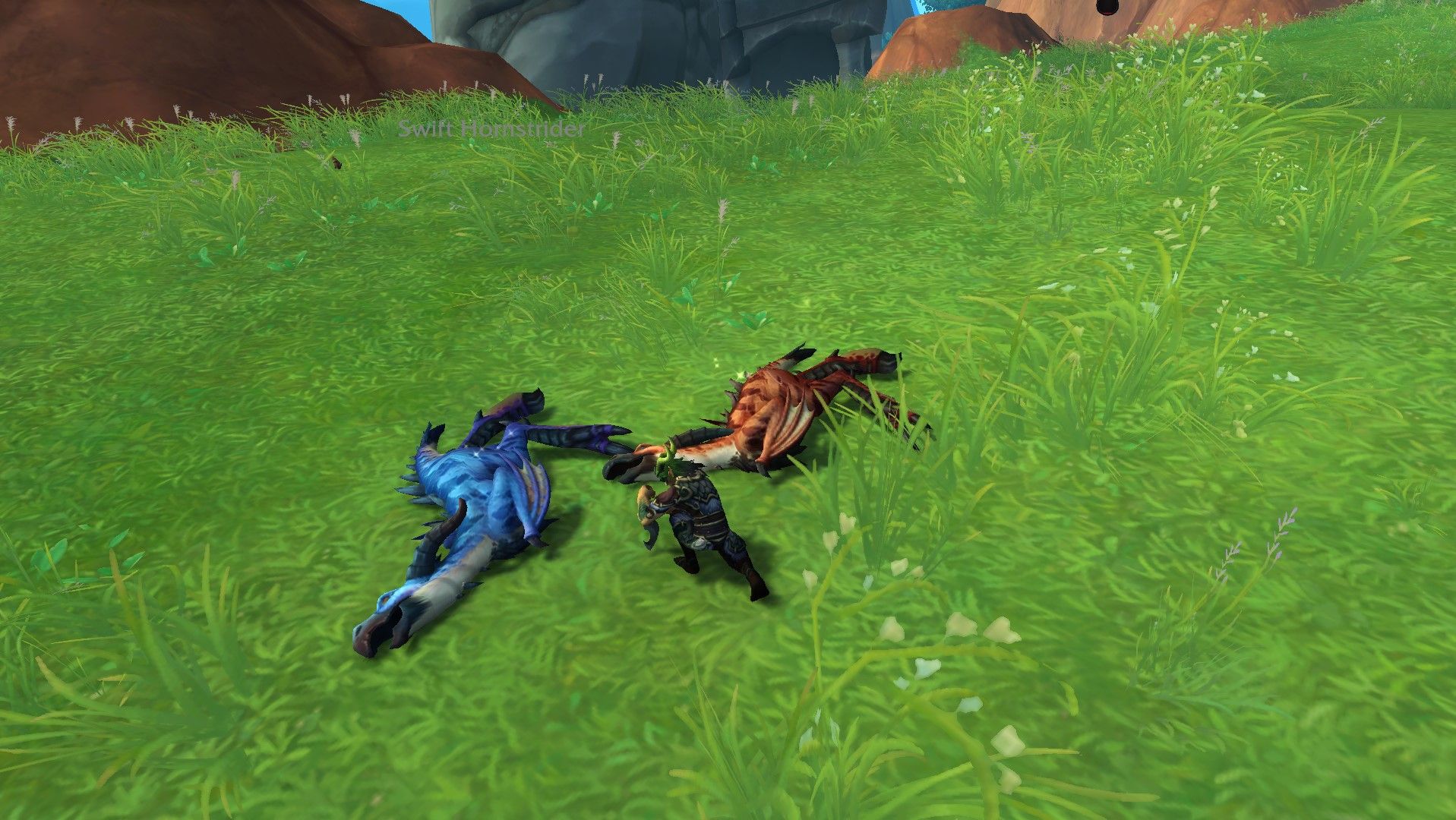 En Skinner i færd med at tage vægte fra Swift Hornstriders i World of Warcraft.