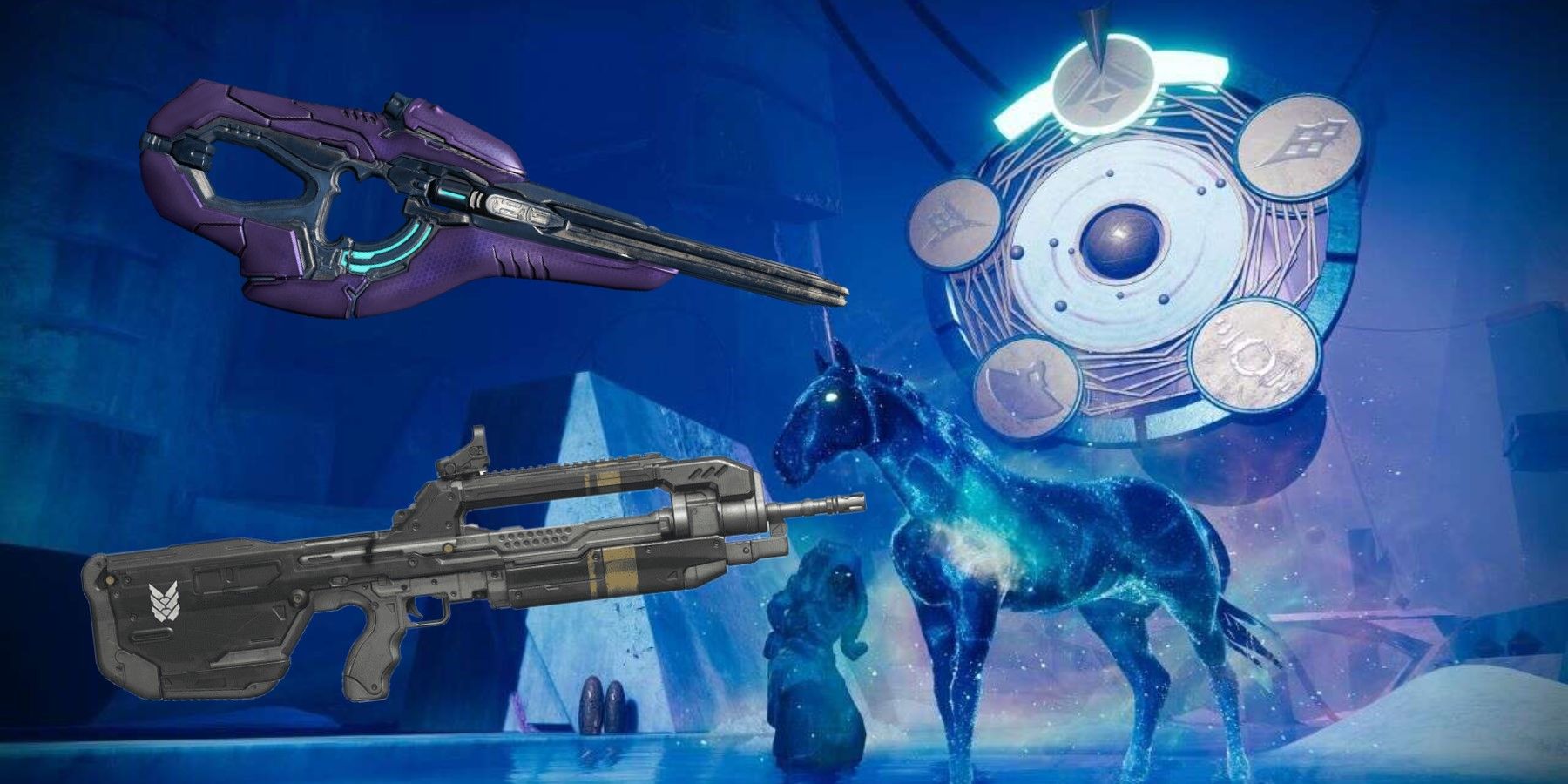 skæbne 2 halo crossover-begivenhed 30-års jubilæumspakke dres of eternity halo 2 kampriffel halo pagt karabinriffel damp reklamebillede