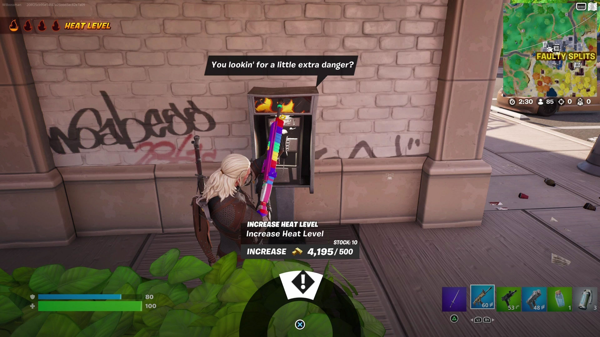 Geralt bruger en af Fortnite Burner betalingstelefoner til at øge deres varmeniveau