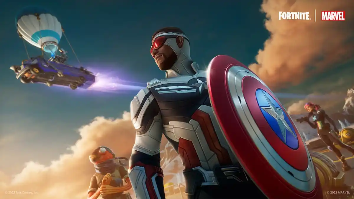 On your left, Sam Wilson’s Captain America assembles in Fortnite