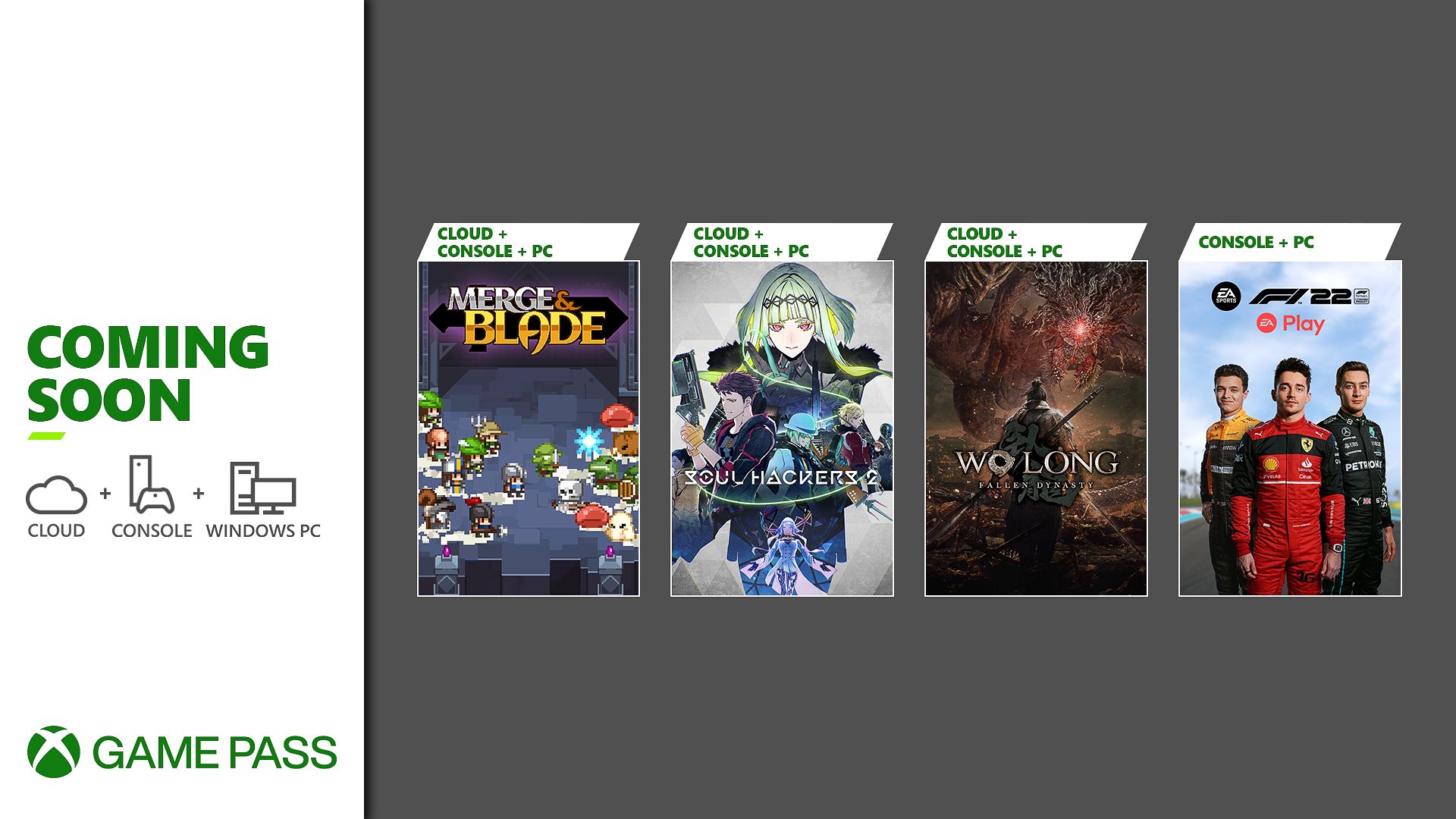 Kommer til Xbox Game Pass: Wo Long: Fallen Dynasty, Soul Hackers 2, F1 22 og Merge & Blade