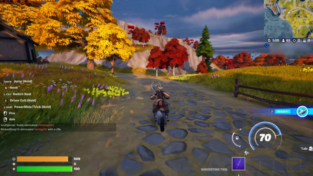 At nå 70 km/t på en motorcykel i Fortnite
