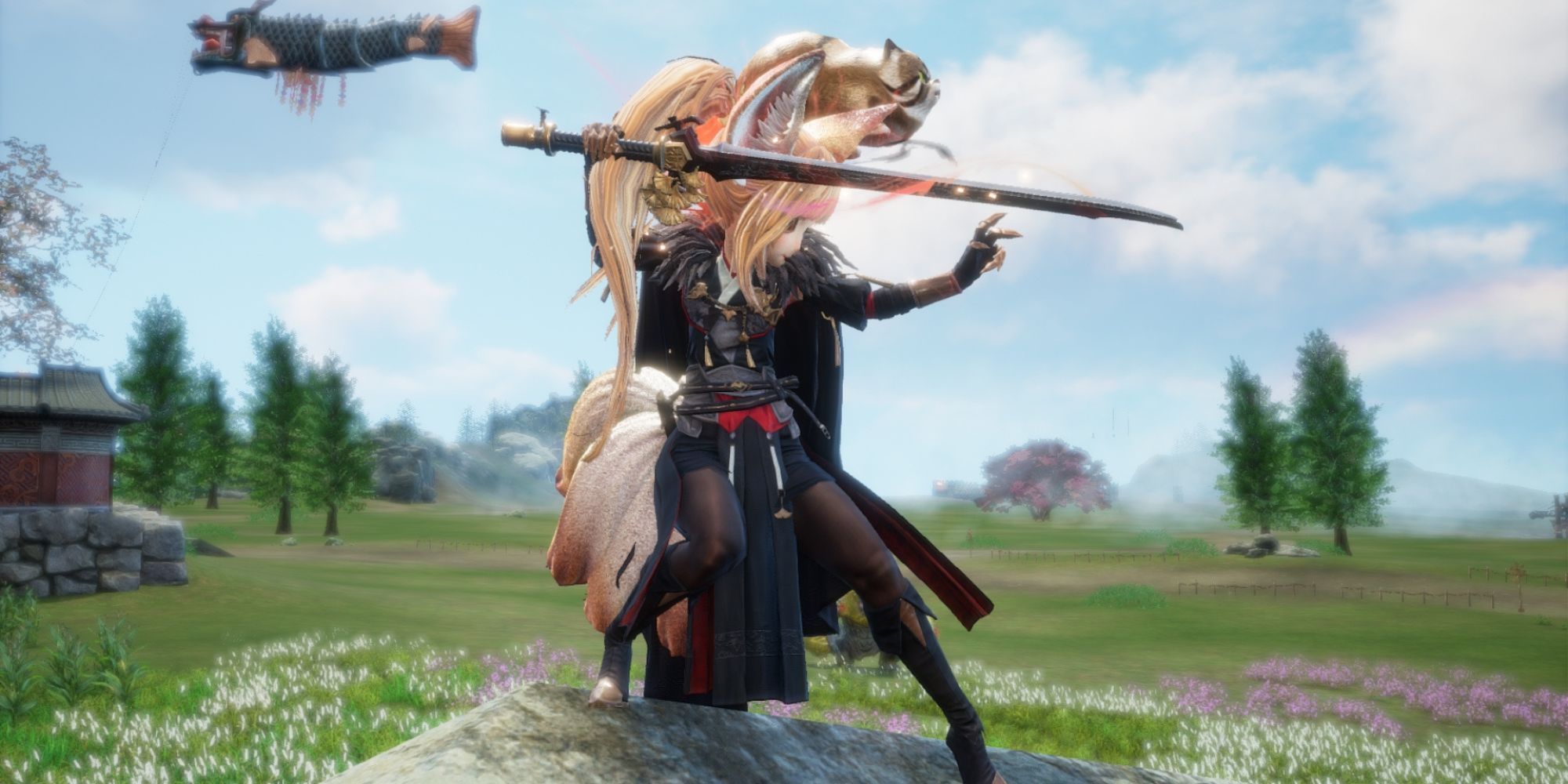 Blade & Soul Lynn kæmper i vid åben mark med en masse blomster