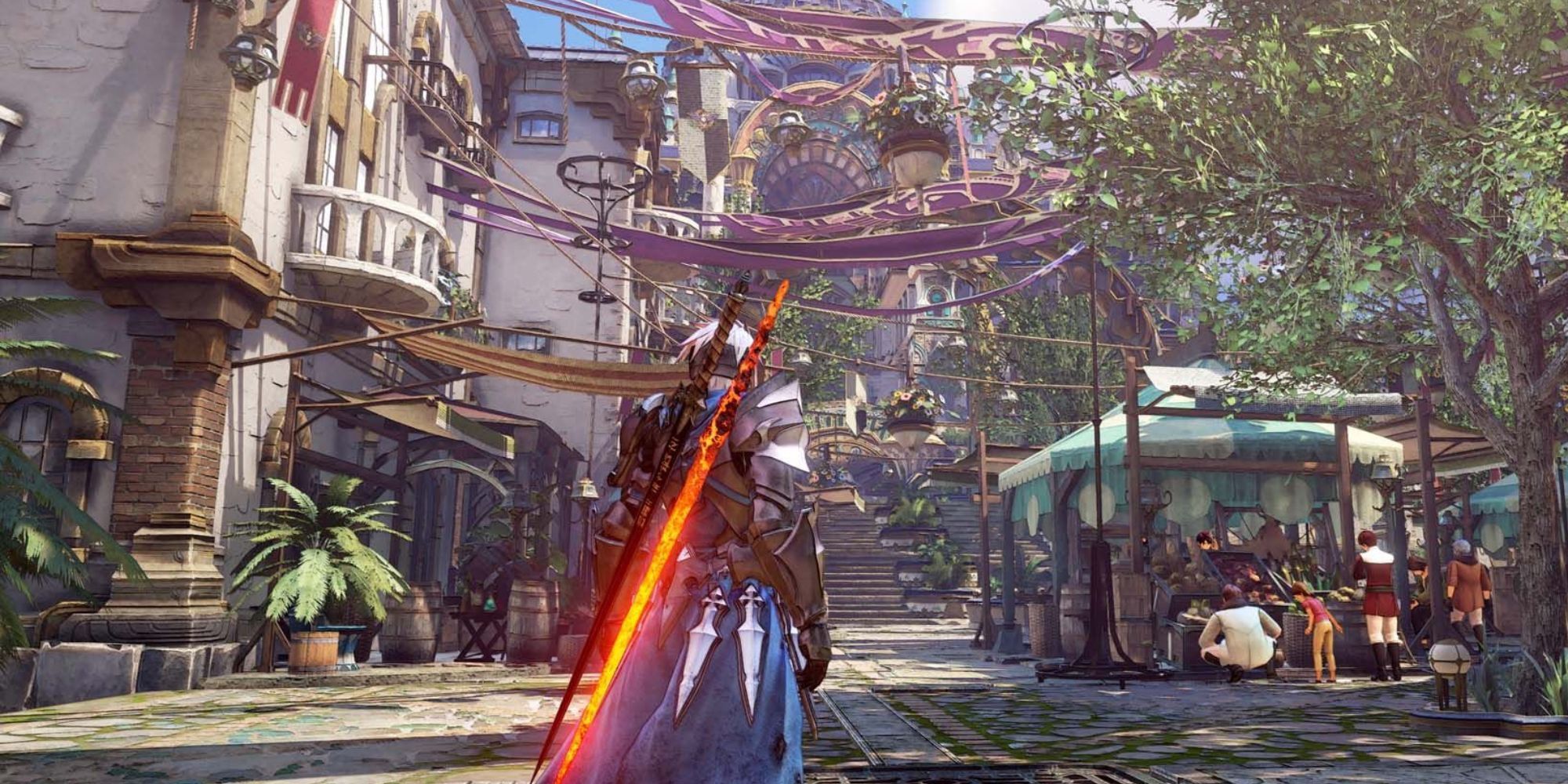 Tales Of Arise hovedperson Alphen står i basarområdet