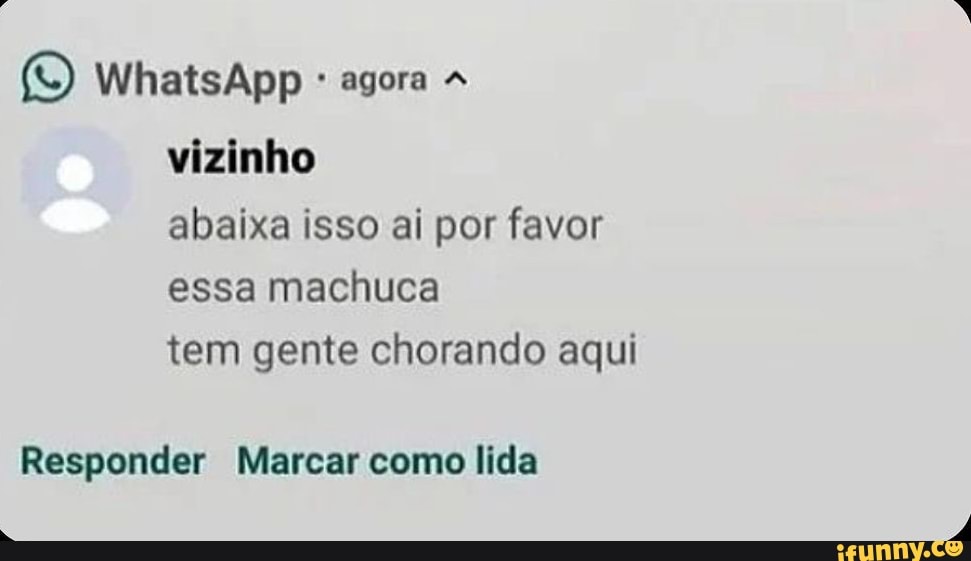 (O) WhatsApp agora vizinho abaixa isso ai por favor essa machuca tem gente chorando aqui Responder Marcar como lida